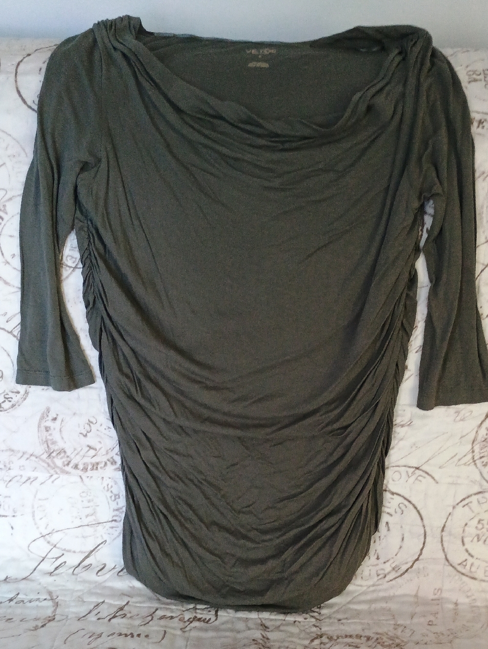 Women's Gray Draped Ruched Tunic Top